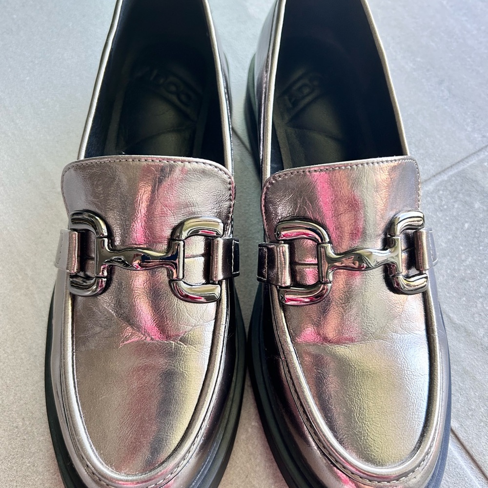 Metallic Loafers with Chain Detail